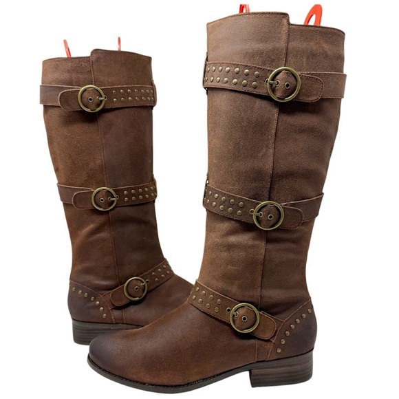 Reba Women’s Brown Studded Knee High Riding Boots Size 9 - Picture 1 of 16